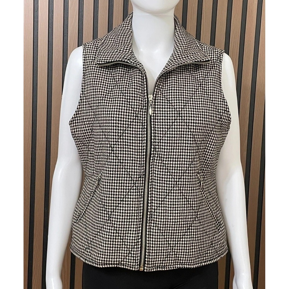 Talbots Women's‎ S Black Jacket Wool Quilted Vest Houndstooth Preppy Vintage